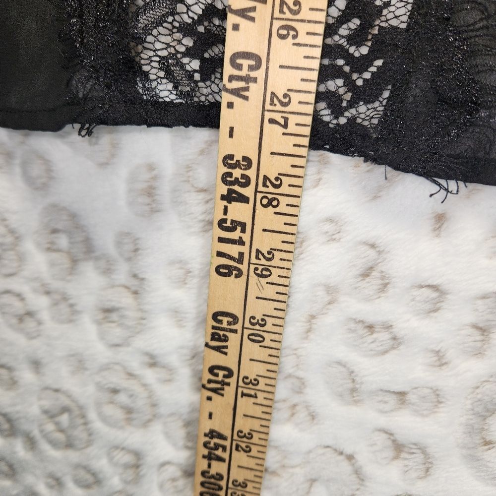 Sheer Black Tank Top with ivory flowers and lace inset on back LARGE - Picture 6 of 7